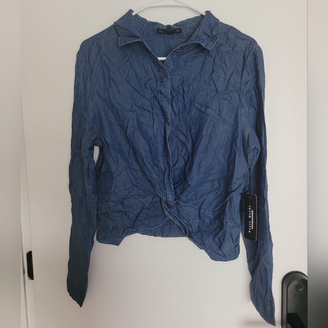 Haute Monde Denim Blouse Top
